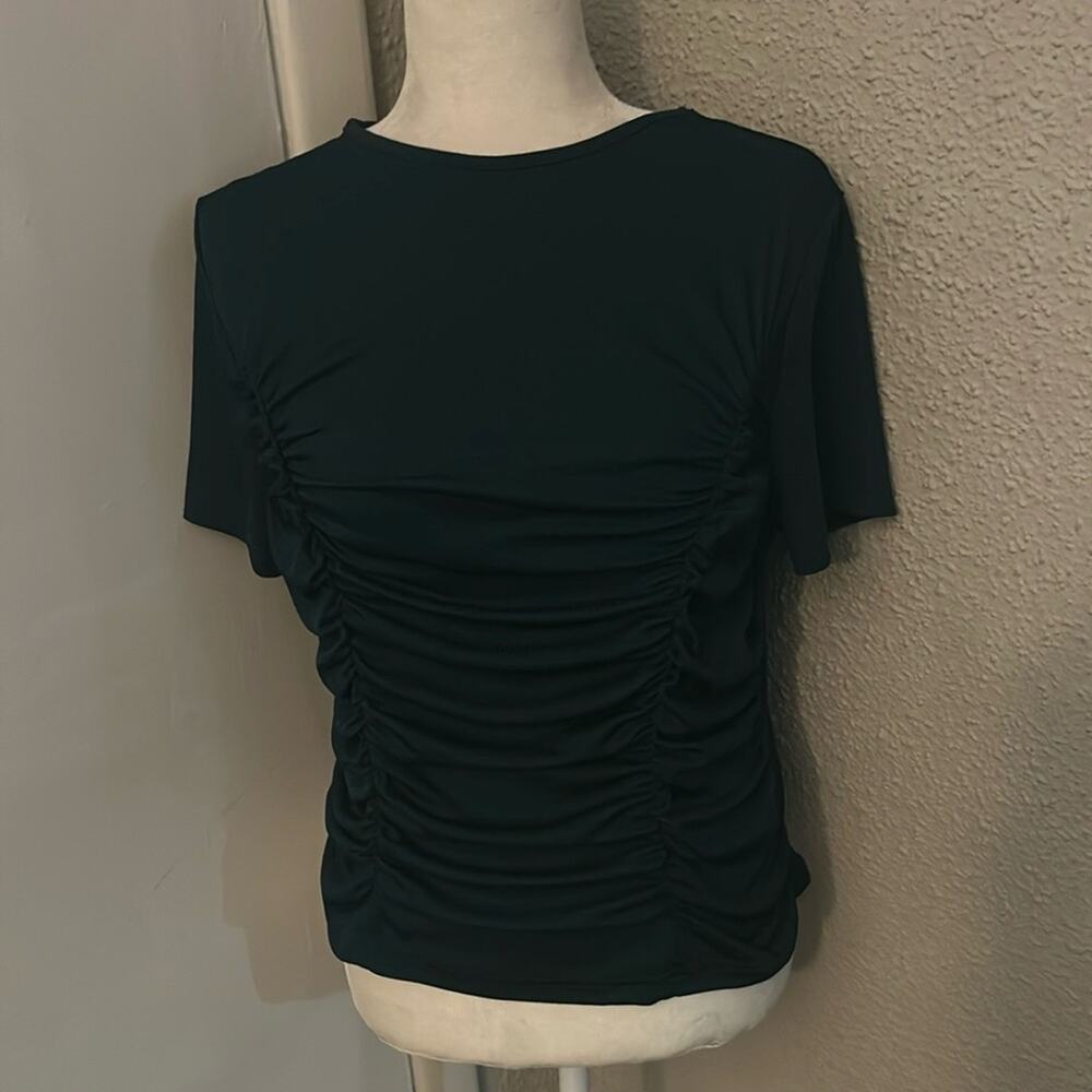 SHEIN Green Ruched Front Short Sleeve Crewneck Top XL Corporate Siren Casual